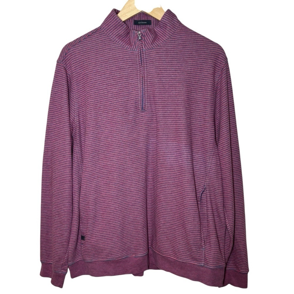 Turtleson Sweater Men XL Quarter Zip Striped Pink Gray Pullover Knit Golf Preppy